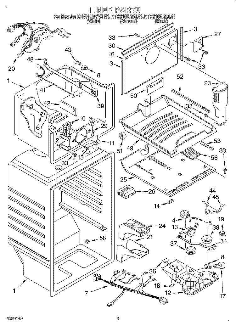 LINER Diagram and Parts List for KTRS19MGAL01  KitchenAid Refrigerator