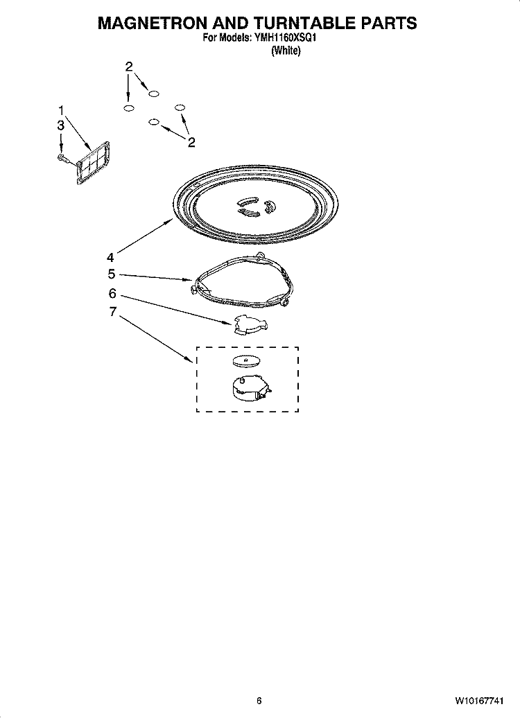 MAGNETRON AND TURNTABLE PARTS Diagram and Parts List for YMH1160XSQ1  Whirlpool Microwave