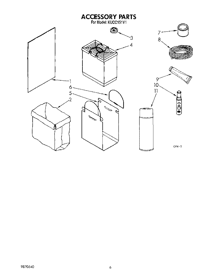 ACCESSORY Diagram and Parts List for KUCC151V1  KitchenAid Trash Compactor
