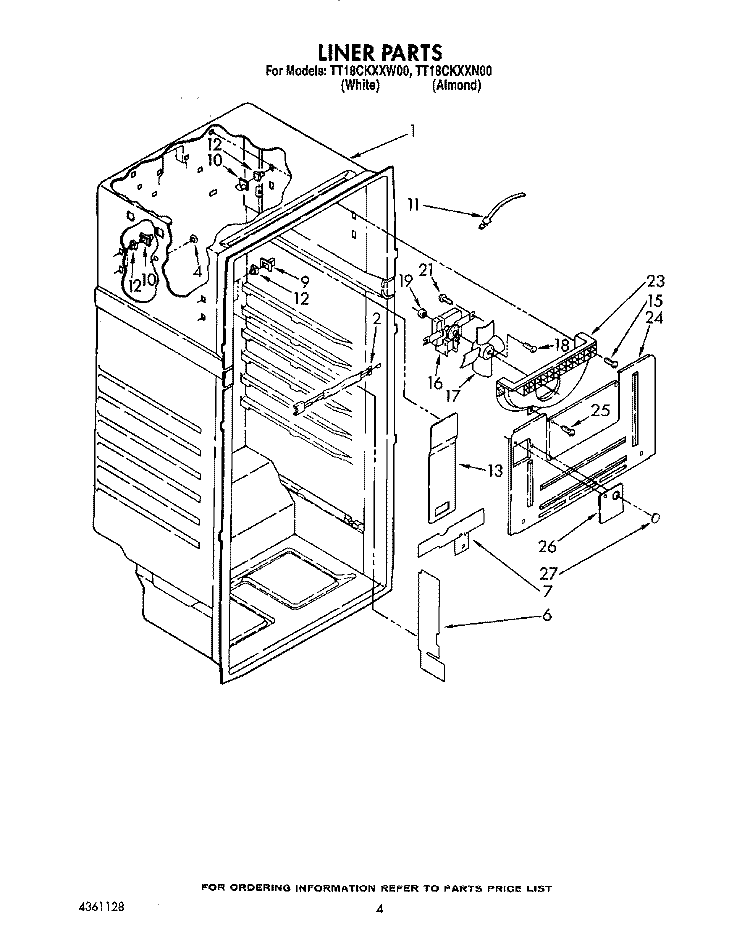 LINER Diagram and Parts List for TT18CKXXN00  Whirlpool Refrigerator