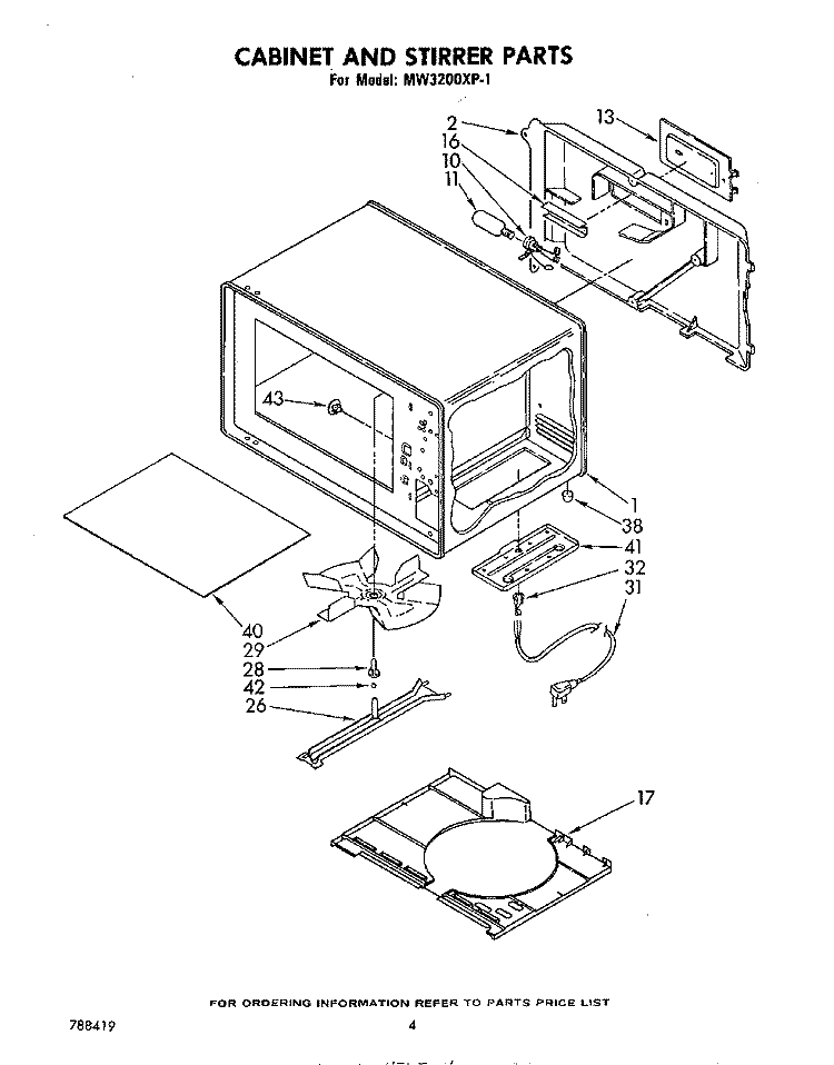 CABINET AND STIRRER Diagram and Parts List for MW3200XP1  Whirlpool Microwave