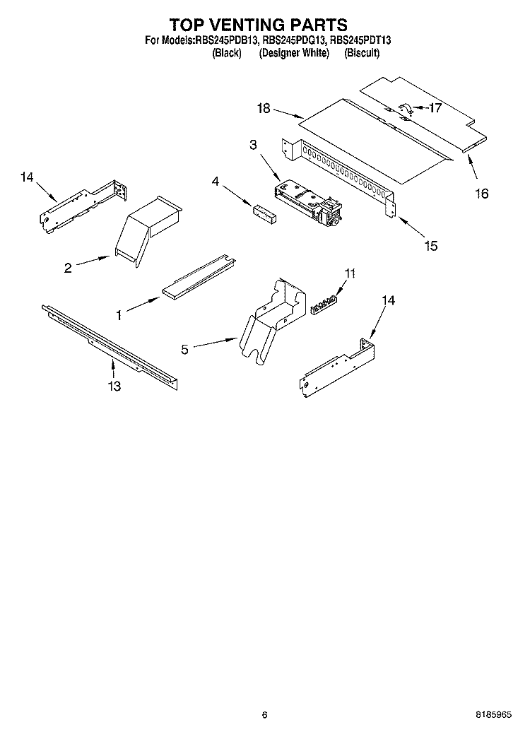 TOP VENTING, OPTIONAL Diagram and Parts List for RBS245PDB13  Whirlpool Wall Oven