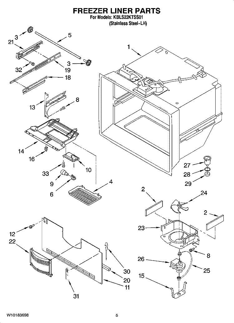 FREEZER LINER PARTS Diagram and Parts List for KBLS22KTSS01  KitchenAid Refrigerator