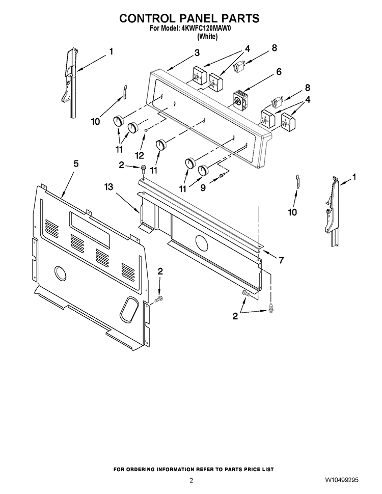 CONTROL PANEL PARTS Diagram and Parts List for 4KWFC120MAW0  Whirlpool Range