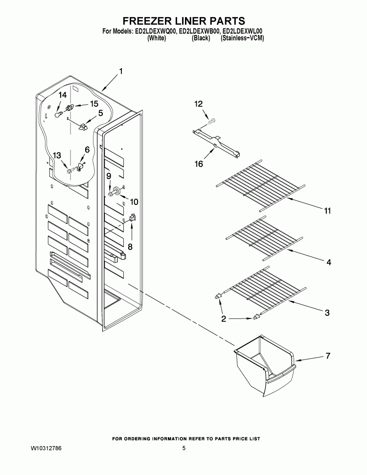 FREEZER LINER PARTS Diagram and Parts List for ED2LDEXWL00  Whirlpool Refrigerator