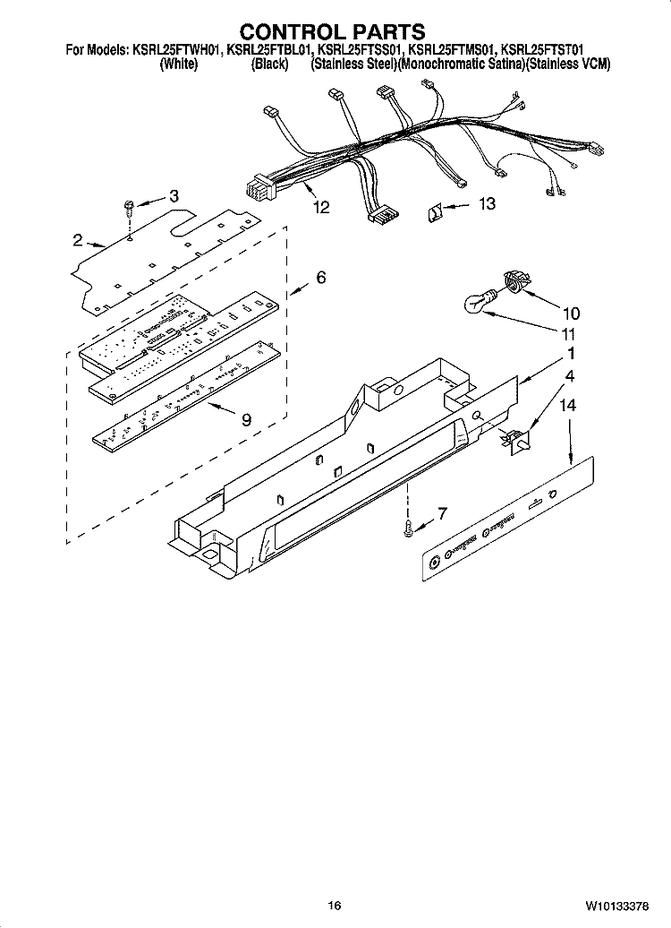 CONTROL PARTS Diagram and Parts List for KSRL25FTSS01  KitchenAid Refrigerator