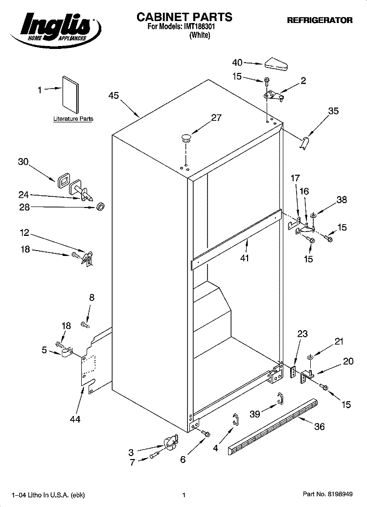 CABINET PARTS Diagram and Parts List for IMT188301  Inglis Refrigerator