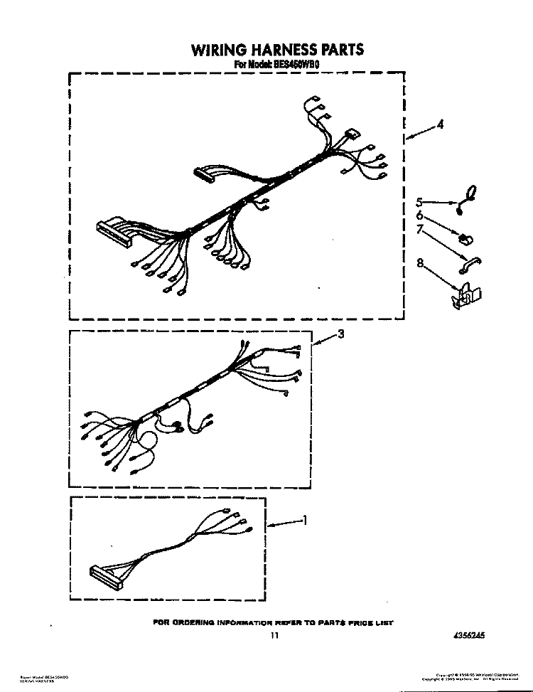 WIRING HARNESS Diagram and Parts List for BES450WB0  Roper Range
