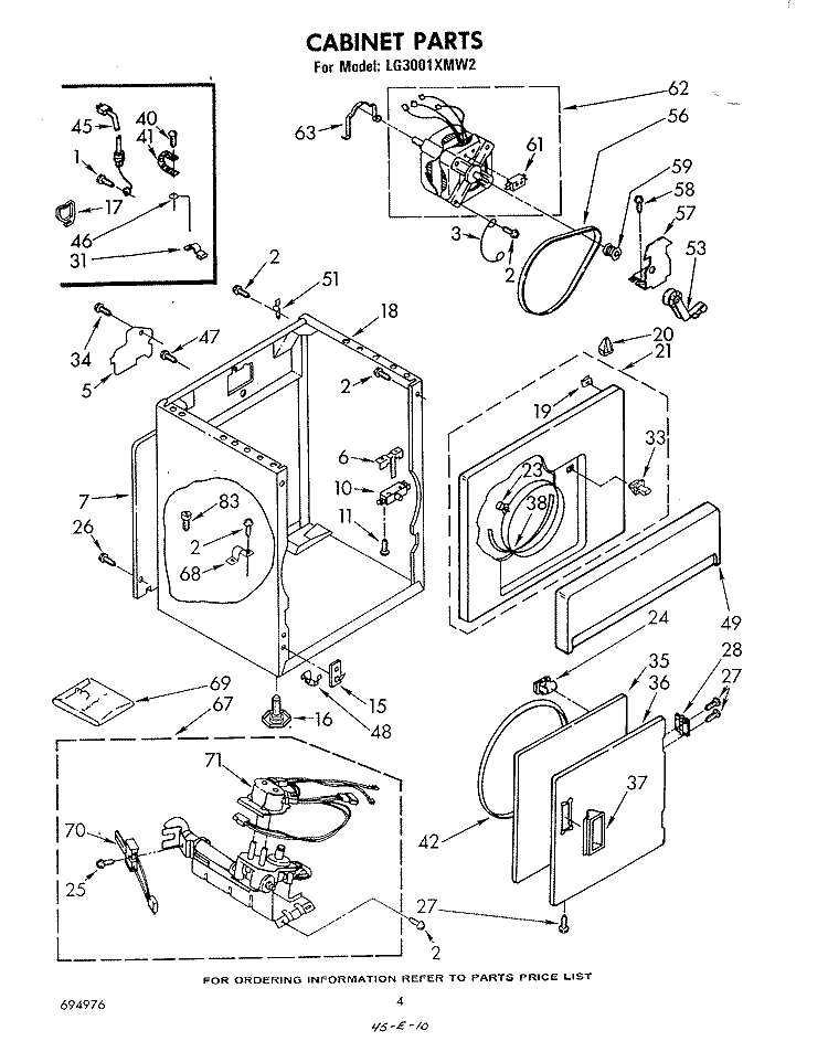 CABINET Diagram and Parts List for LG3001XMW2  Whirlpool Dryer