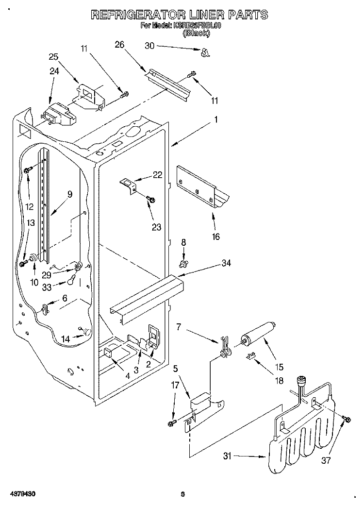 REFRIGERATOR LINER Diagram and Parts List for KSRB25FBBL00  KitchenAid Refrigerator
