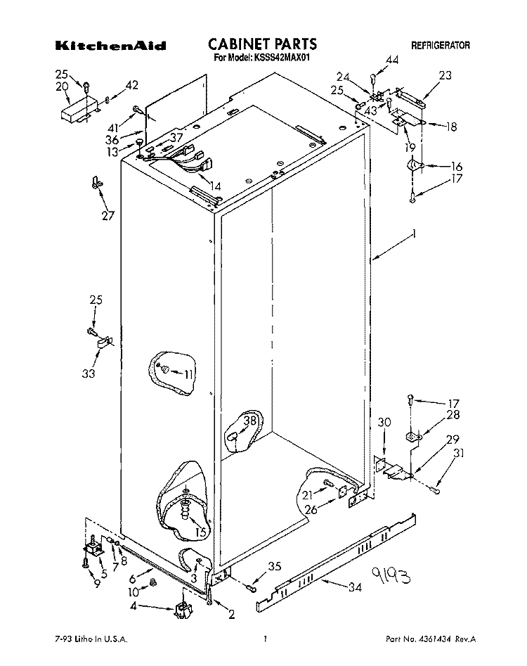 CABINET Diagram and Parts List for KSSS42MAX01  KitchenAid Refrigerator