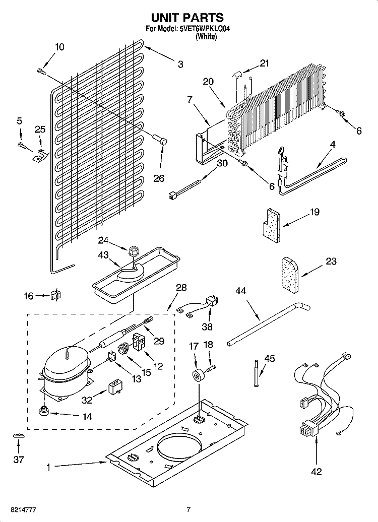 UNIT PARTS Diagram and Parts List for 5VET6WPKLQ04  Whirlpool Refrigerator