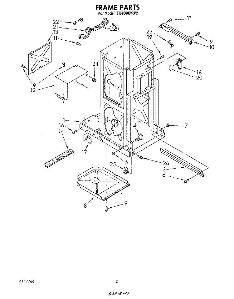 FRAME Diagram and Parts List for TU4000XRP2  Whirlpool Trash Compactor