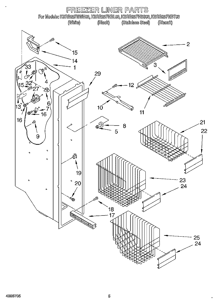 FREEZER LINER Diagram and Parts List for KSRB25FHBL03  KitchenAid Refrigerator