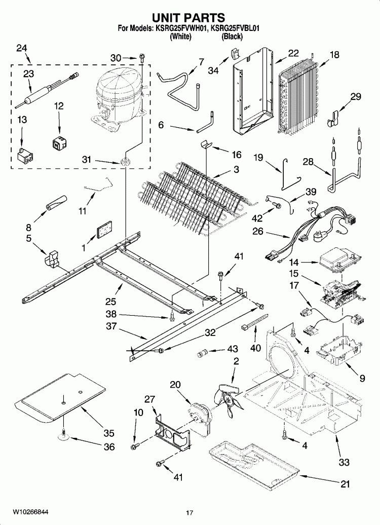 UNIT PARTS Diagram and Parts List for KSRG25FVWH01  KitchenAid Refrigerator