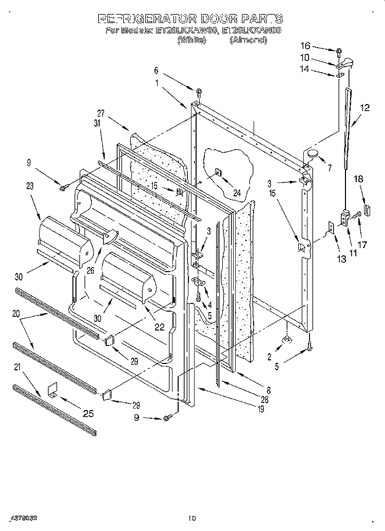 REFRIGERATOR DOOR, LIT/OPTIONAL Diagram and Parts List for ET20LKXAW00  Whirlpool Refrigerator
