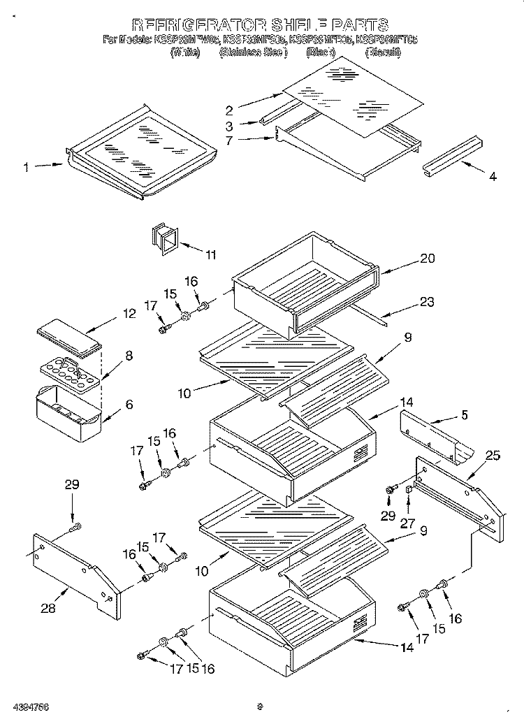 REFRIGERATOR SHELF Diagram and Parts List for KSSP36MFT05  KitchenAid Refrigerator