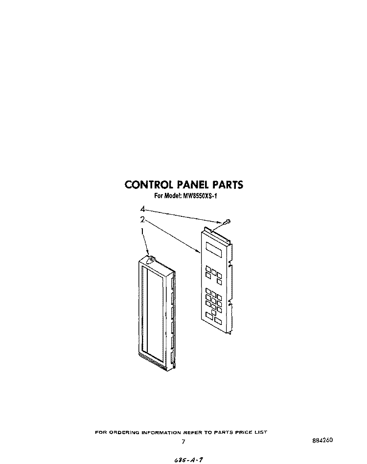 CONTROL PANEL Diagram and Parts List for MW8550XS1  Whirlpool Microwave