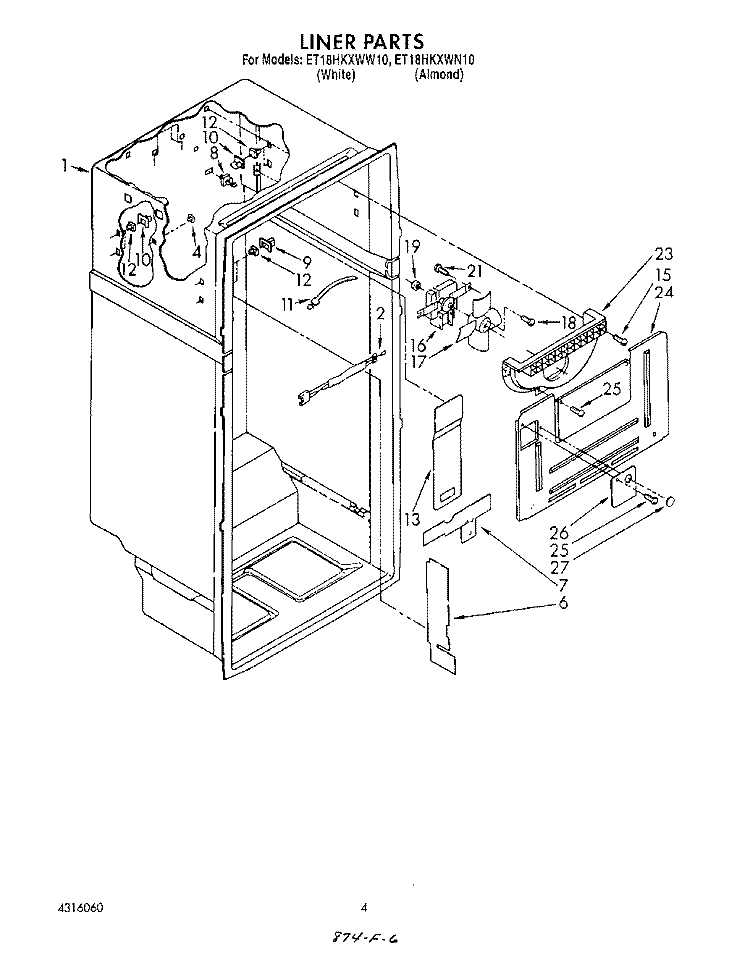 LINER Diagram and Parts List for ET18HKXWW10  Whirlpool Refrigerator