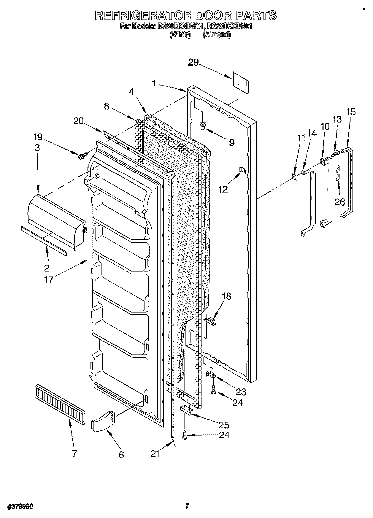 REFRIGERATOR DOOR Diagram and Parts List for RS20DKXDW01  Roper Refrigerator