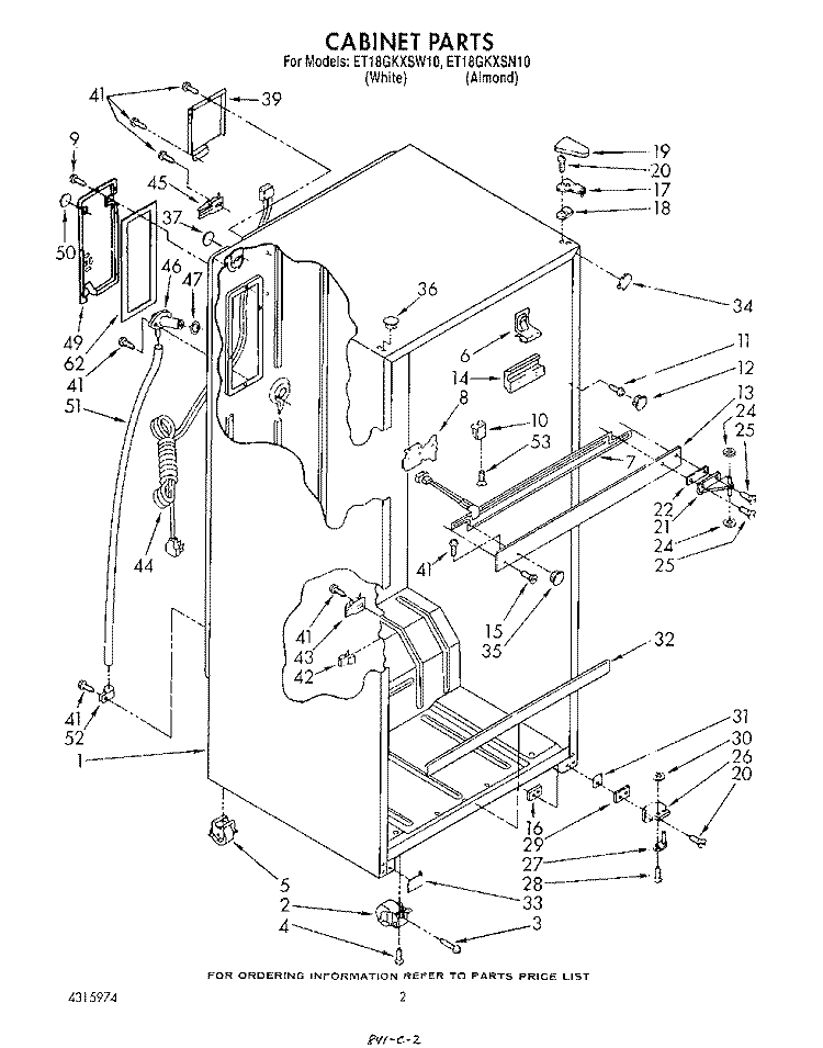 CABINET Diagram and Parts List for ET18GKXSW10  Whirlpool Refrigerator