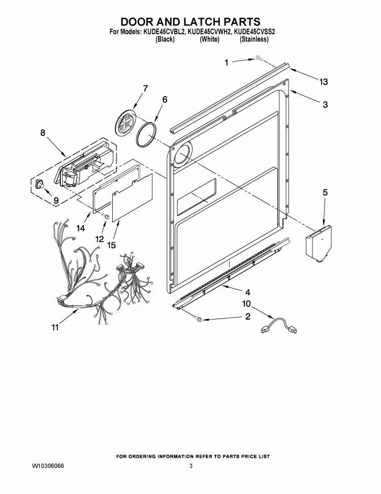 DOOR AND LATCH PARTS Diagram and Parts List for KUDE45CVBL2  KitchenAid Dishwasher