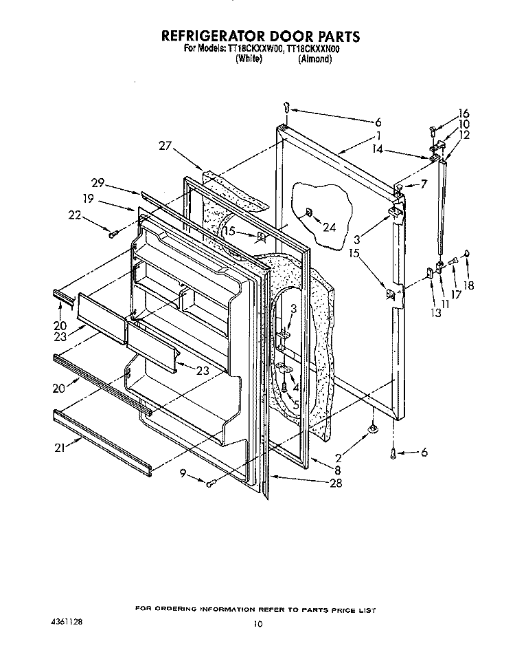 REFRIGERATOR DOOR, LIT/OPTIONAL Diagram and Parts List for TT18CKXXN00  Whirlpool Refrigerator