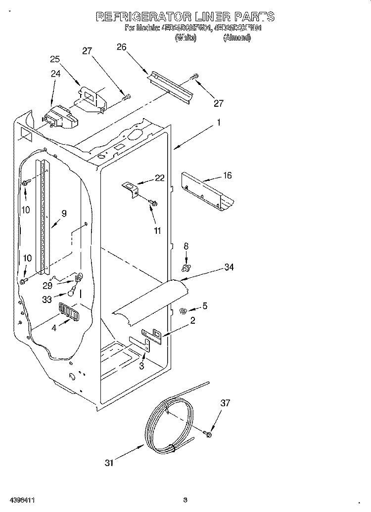 REFRIGERATOR LINER Diagram and Parts List for 4ED25DQXFW01  Whirlpool Refrigerator