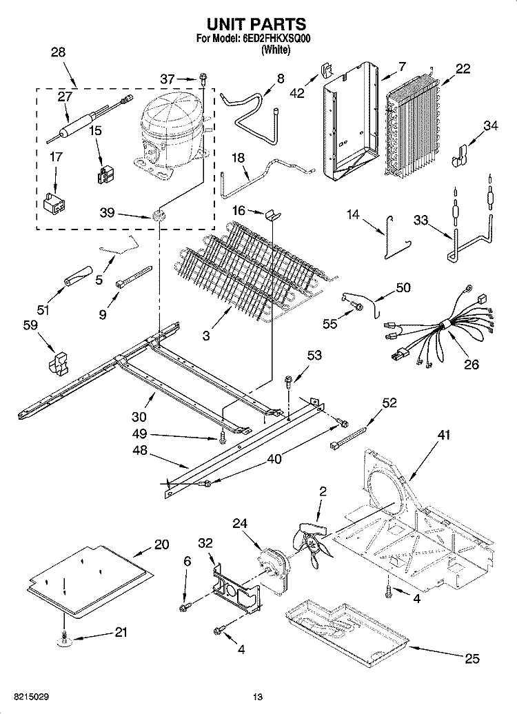 UNIT PARTS, OPTIONAL PARTS (NOT INCLUDED) Diagram and Parts List for 6ED2FHKXSQ00  Whirlpool Refrigerator