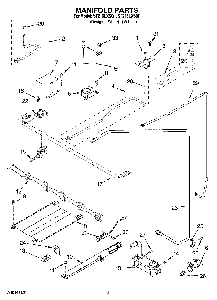 MANIFOLD PARTS Diagram and Parts List for SF216LXSQ1  Whirlpool Range
