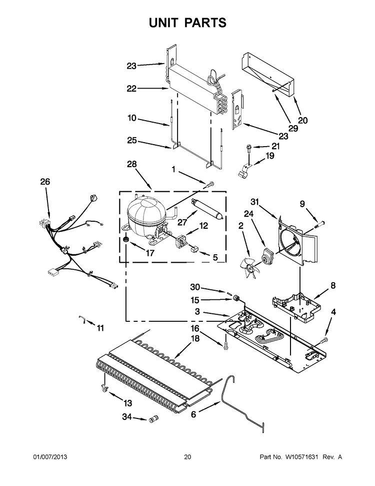 UNIT PARTS Diagram and Parts List for GI6FARXXY08  Whirlpool Refrigerator