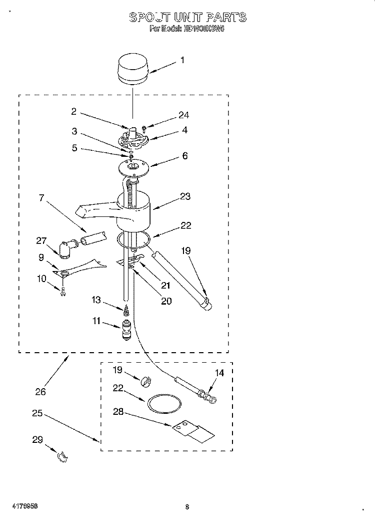 SPOUT UNIT Diagram and Parts List for HD1000XSW5  Whirlpool Miscellaneous