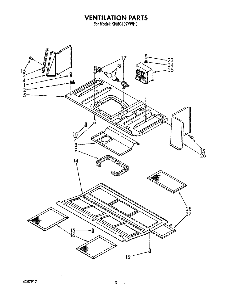 VENTILATION PARTS Diagram and Parts List for KHMC107YAL0  KitchenAid Microwave