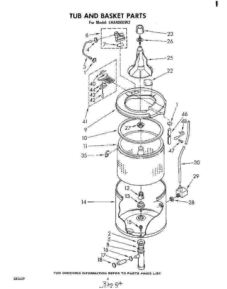 TUB AND BASKET Diagram and Parts List for LHA4000W2  Whirlpool Washer