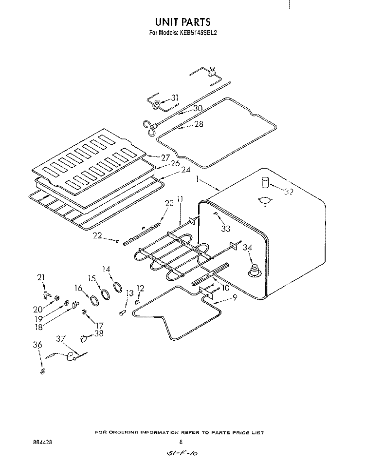 UNIT Diagram and Parts List for KEBS146SBL2  KitchenAid Wall Oven