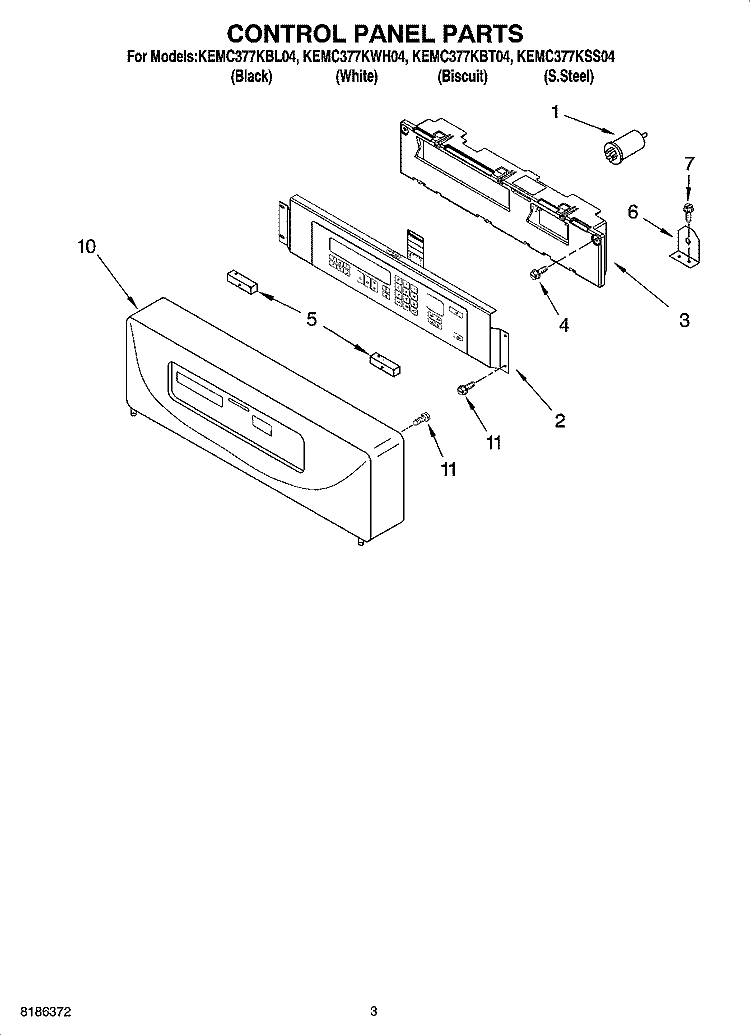 CONTROL PANEL PARTS Diagram and Parts List for KEMC377KBL04  KitchenAid Microwave Oven Combo