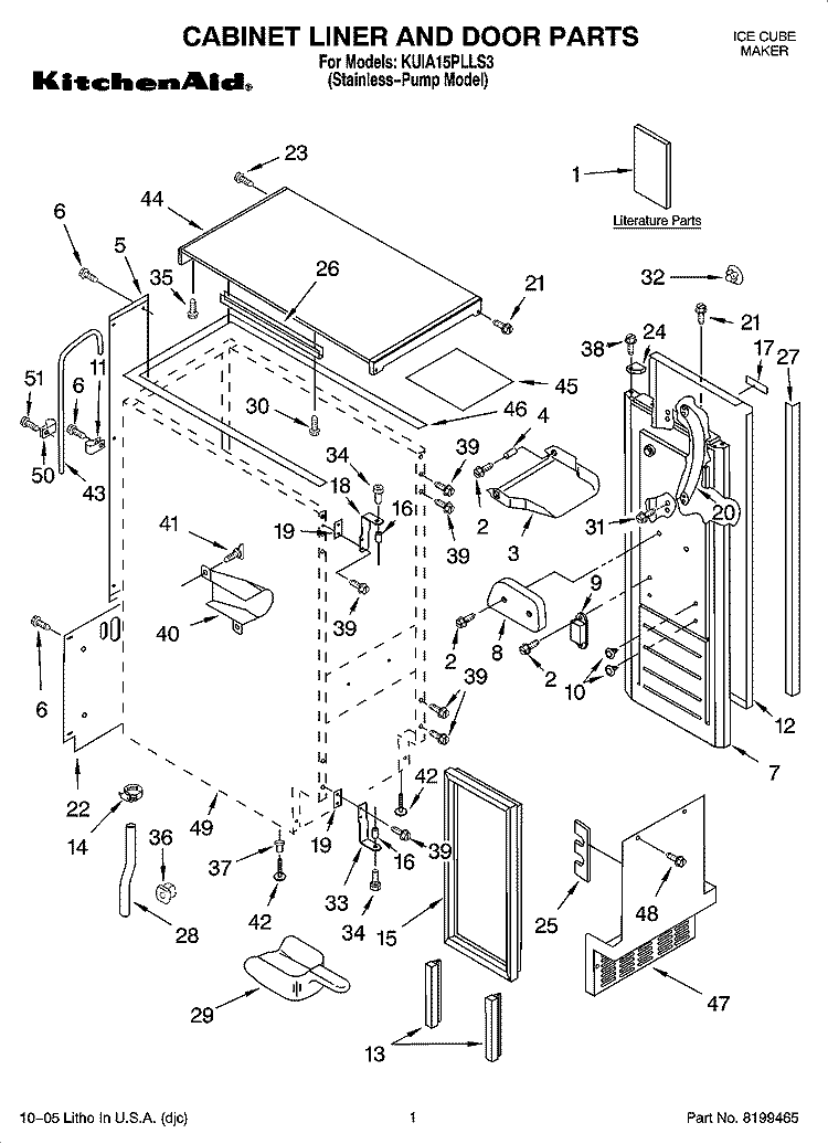 CABINET LINER AND DOOR PARTS Diagram and Parts List for KUIA15PLLS3  KitchenAid Ice Maker