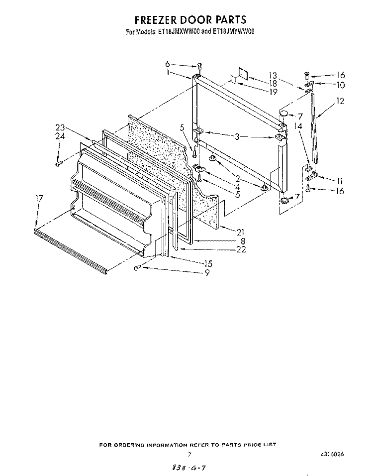 FREEZER DOOR Diagram and Parts List for ET18JMXWW00  Whirlpool Refrigerator