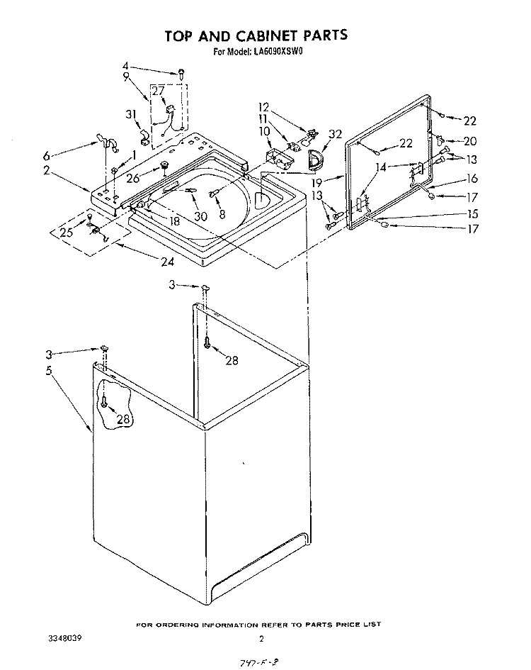TOP AND CABINET , LITERATURE AND OPTIONAL Diagram and Parts List for LA6090XSW0  Whirlpool Washer