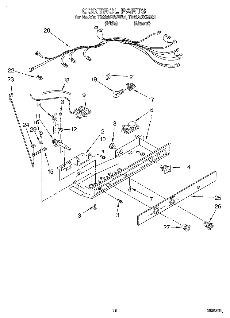 CONTROL Diagram and Parts List for TS22AQXGN01  Whirlpool Refrigerator