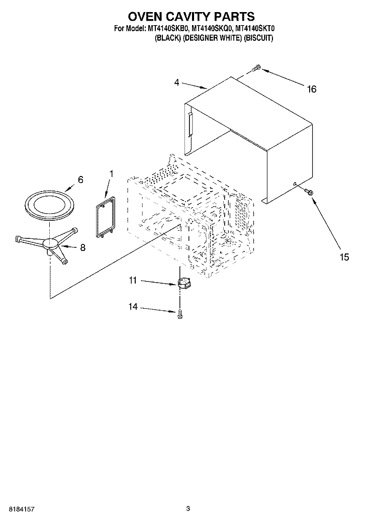 OVEN CAVITY Diagram and Parts List for MT4140SKT0  Whirlpool Microwave