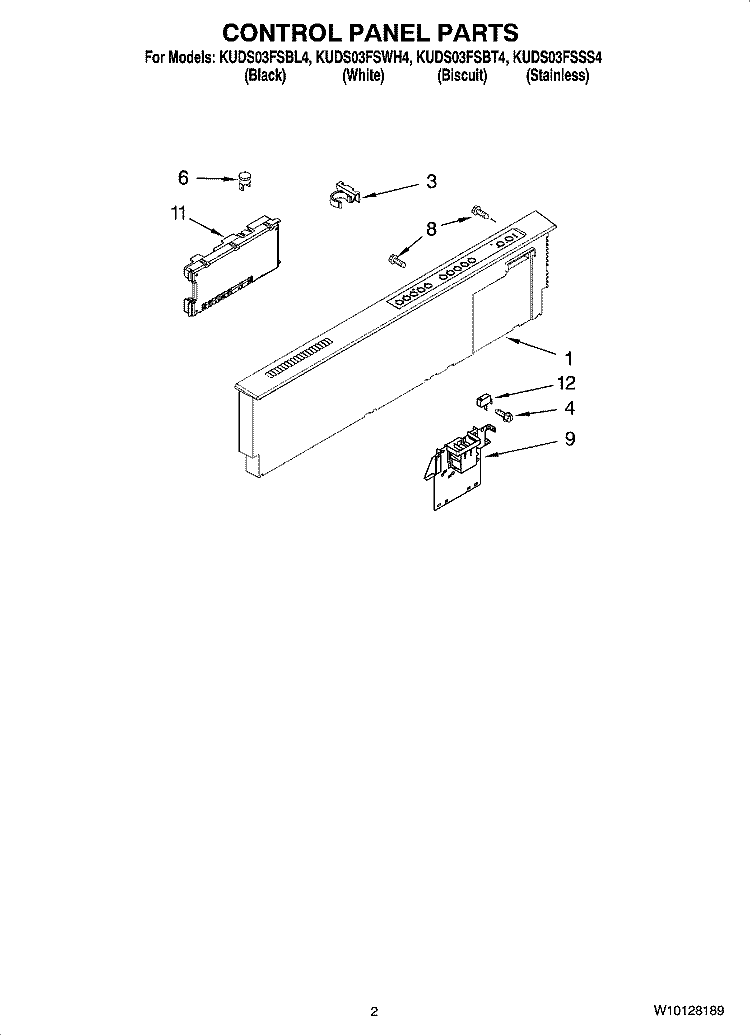 CONTROL PANEL PARTS Diagram and Parts List for KUDS03FSSS4  KitchenAid Dishwasher