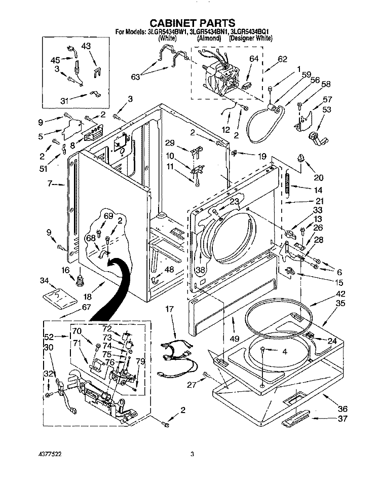 CABINET Diagram and Parts List for 3LGR5434BW1  Whirlpool Dryer