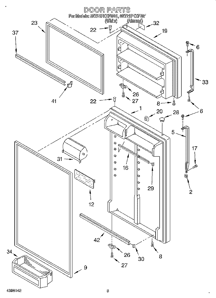 DOOR Diagram and Parts List for 8ET21PKXFW01  Whirlpool Refrigerator