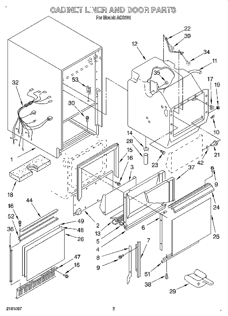 CABINET LINER AND DOOR, LIT/OPTIONA Diagram and Parts List for ACS501  Whirlpool Ice Maker