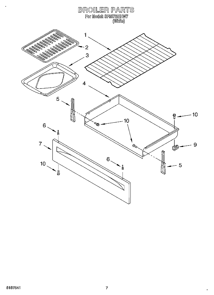 BROILER Diagram and Parts List for SF357BEHW7  Whirlpool Range