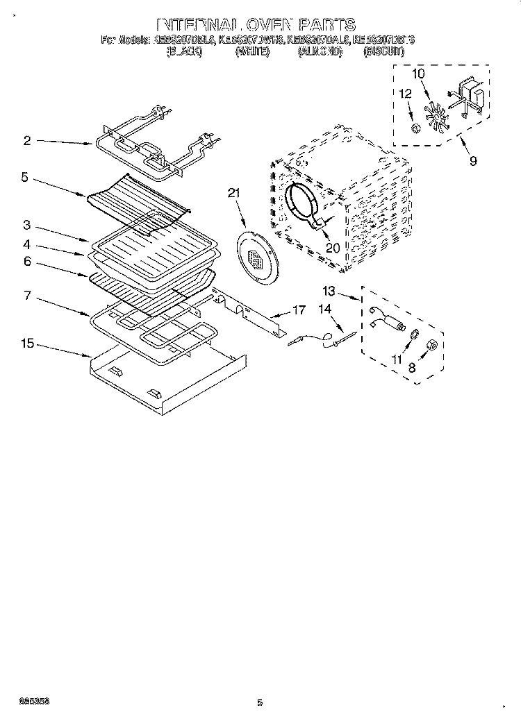 INTERNAL OVEN Diagram and Parts List for KEBS207DBL6  KitchenAid Wall Oven