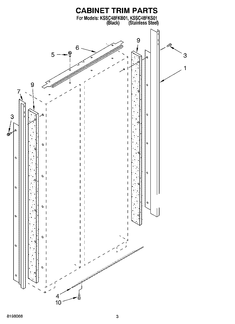 CABINET TRIM Diagram and Parts List for KSSC48FKB01  KitchenAid Refrigerator