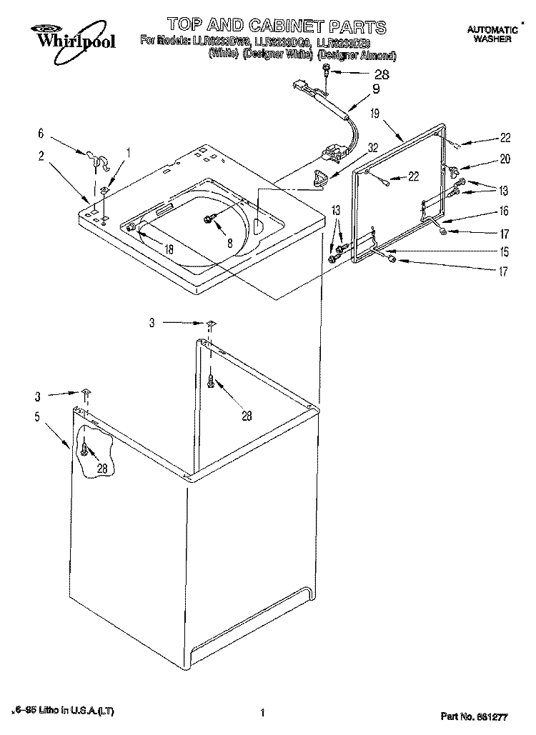 TOP AND CABINET, LIT/OPTIONAL Diagram and Parts List for LLR8233DZ0  Whirlpool Washer