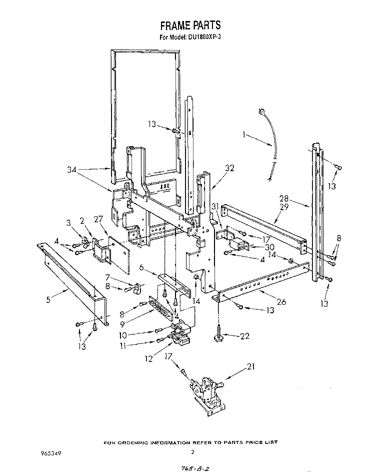 FRAME , LITERATURE AND OPTIONAL Diagram and Parts List for DU1800XP3  Whirlpool Dishwasher